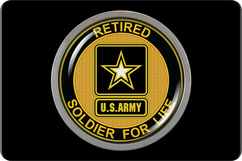 U.S. Army Soldier for Life Retired - Tow Hitch Cover with Chrome Metal Emblem
